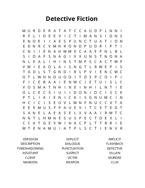 Detective Fiction Crossword Puzzle