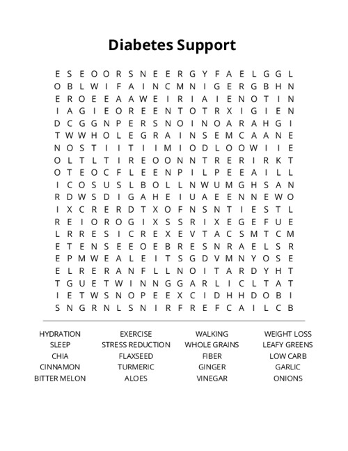 Diabetes Support Word Search Puzzle