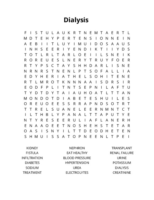 Dialysis Crossword Puzzle