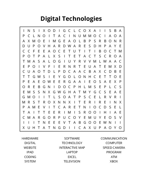 Digital Technologies Word Search Puzzle