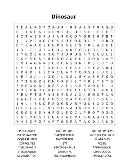 Dinosaur Word Search Puzzle