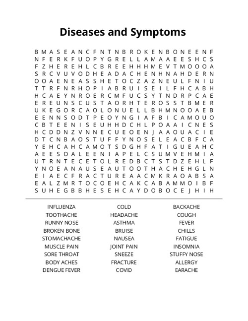 Diseases and Symptoms Crossword Puzzle