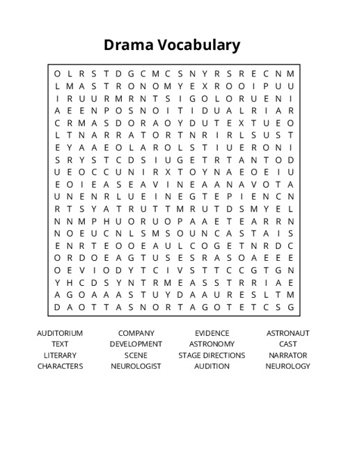 Drama Vocabulary Crossword Puzzle