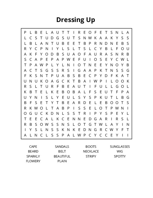 Dressing Up Crossword Puzzle