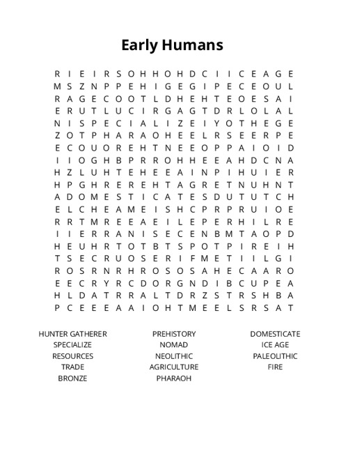 Early Humans Crossword Puzzle