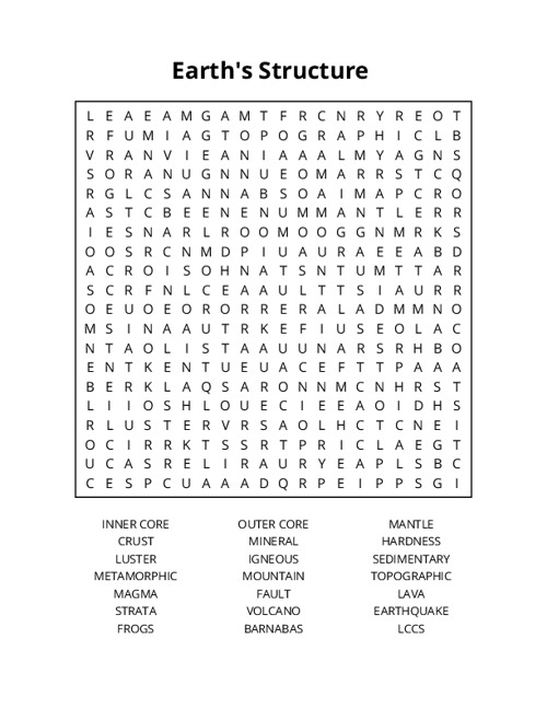 Earth's Structure Word Search Puzzle
