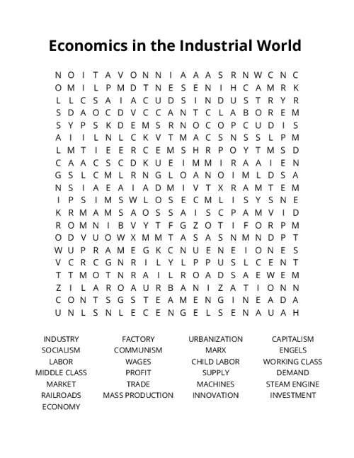 Economics in the Industrial World  Word Search Puzzle