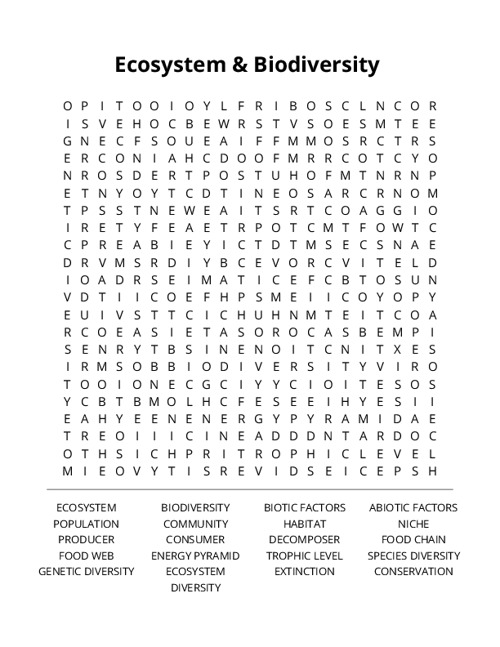 Ecosystem & Biodiversity Word Search Puzzle