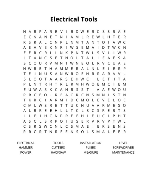 Electrical Tools Word Search Puzzle