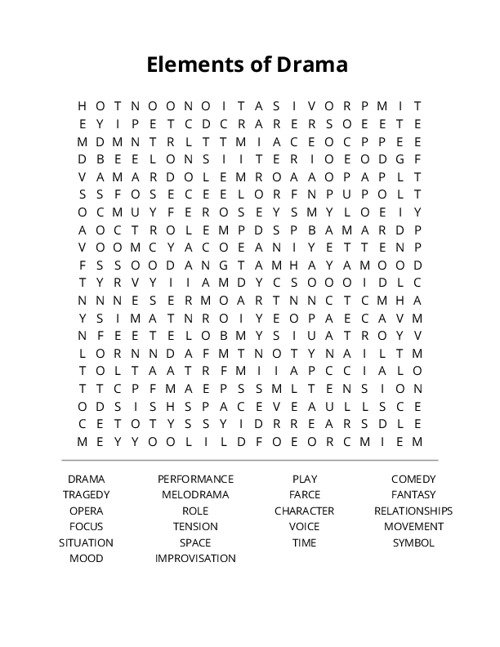 Elements of Drama  Word Search Puzzle