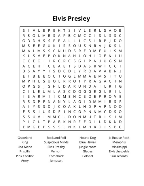 Elvis Presley Word Search Puzzle