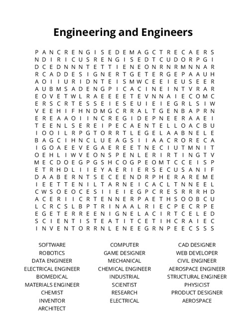 Engineering and Engineers  Word Search Puzzle