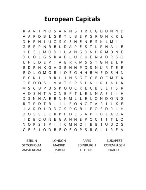 European Capitals Crossword Puzzle