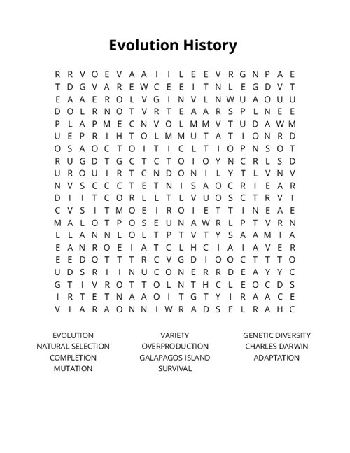 Evolution History Crossword Puzzle