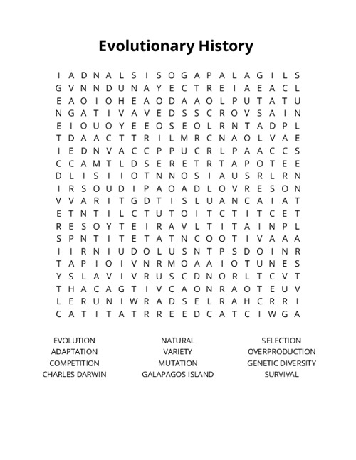 Evolutionary History Word Search Puzzle