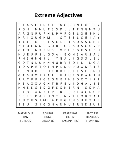 Extreme Adjectives  Word Search Puzzle