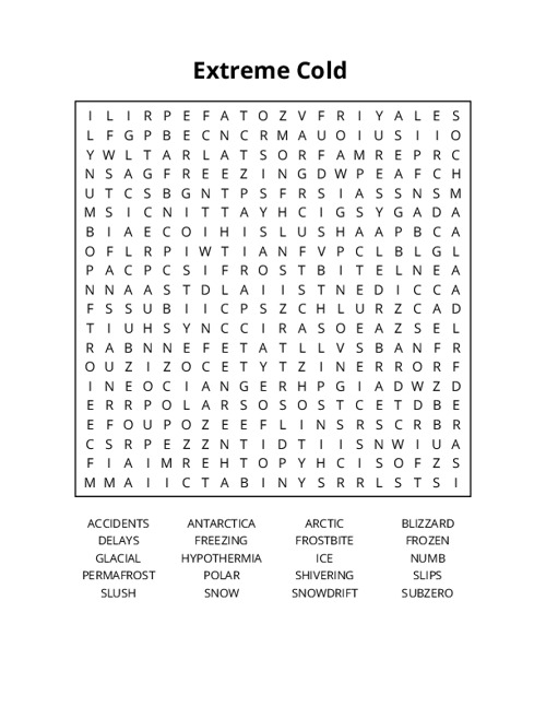 Extreme Cold Word Search Puzzle