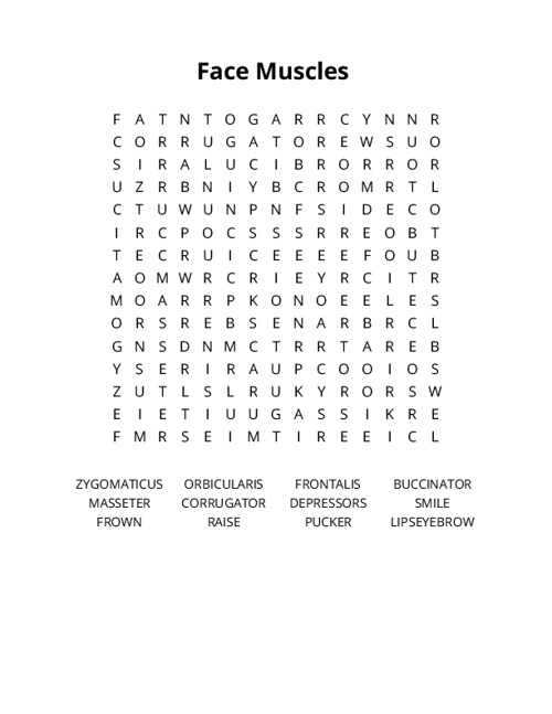 Face Muscles Word Search Puzzle