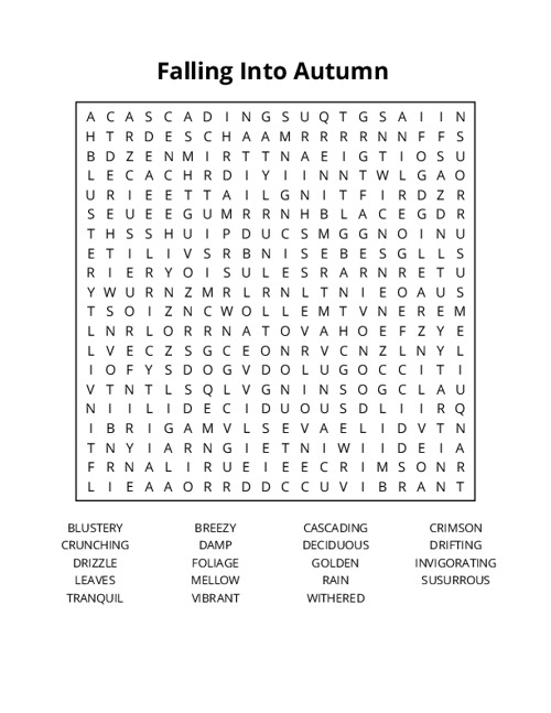 Falling Into Autumn  Word Search Puzzle