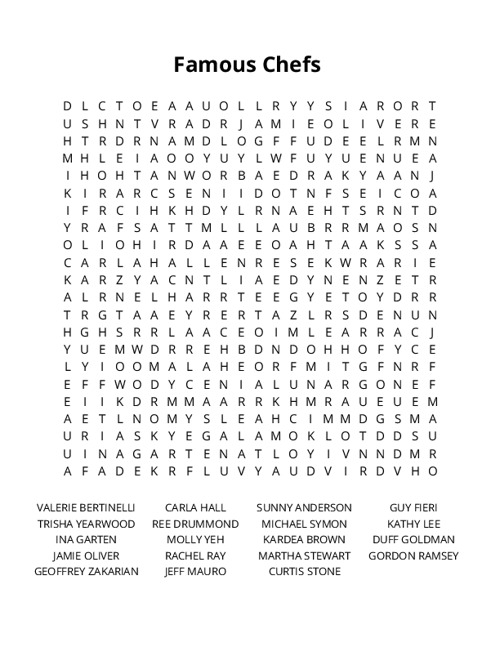 Famous Chefs Word Search Puzzle