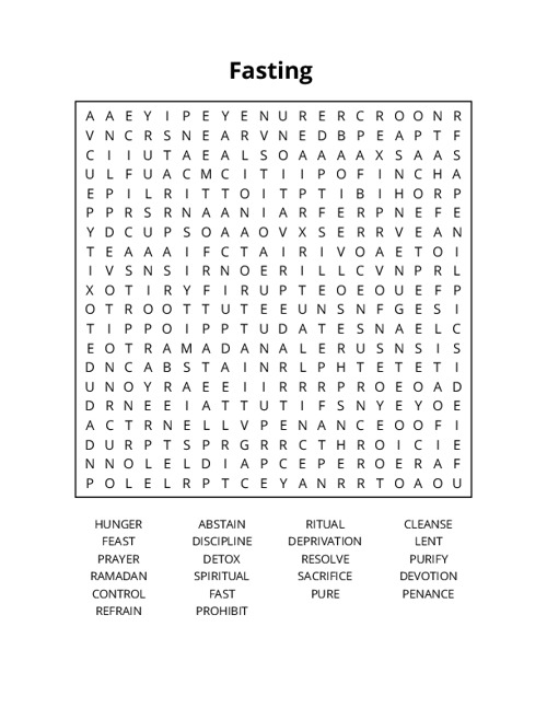 Fasting Crossword Puzzle