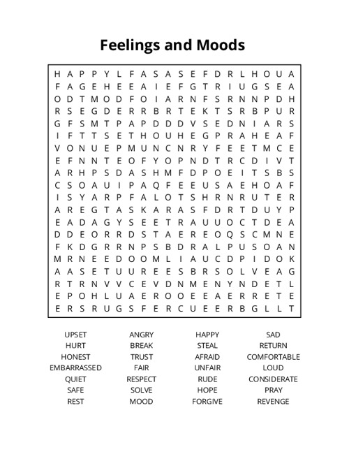 Feelings and Moods Word Search Puzzle