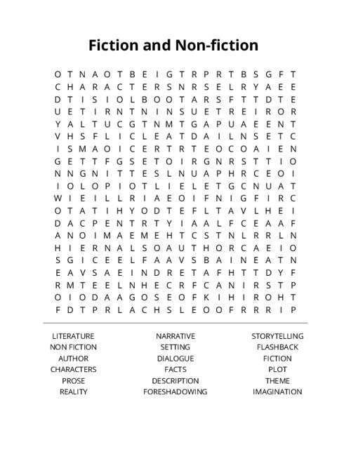 Fiction and Non-fiction Crossword Puzzle