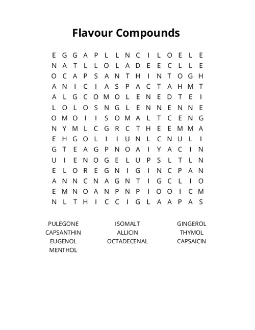 Flavour Compounds Word Search Puzzle