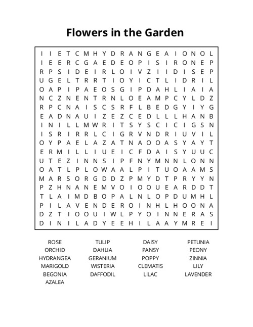 Flowers in the Garden Crossword Puzzle