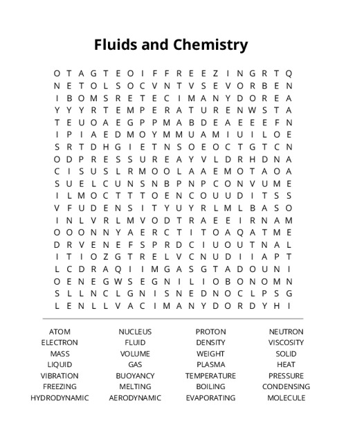 Fluids and Chemistry  Word Search Puzzle