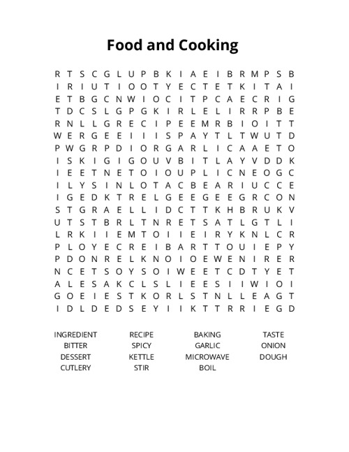Food and Cooking Word Search Puzzle