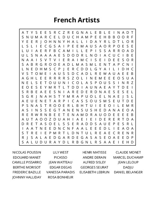 French Artists Crossword Puzzle
