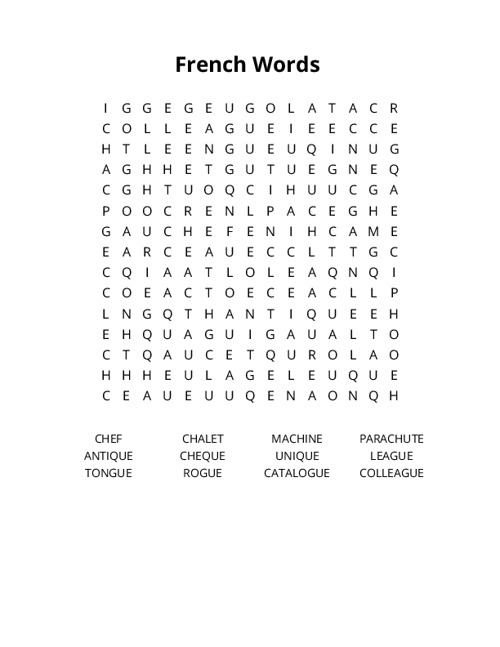French Words  Word Search Puzzle