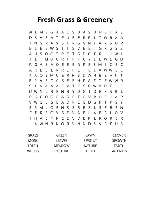 Fresh Grass & Greenery Crossword Puzzle