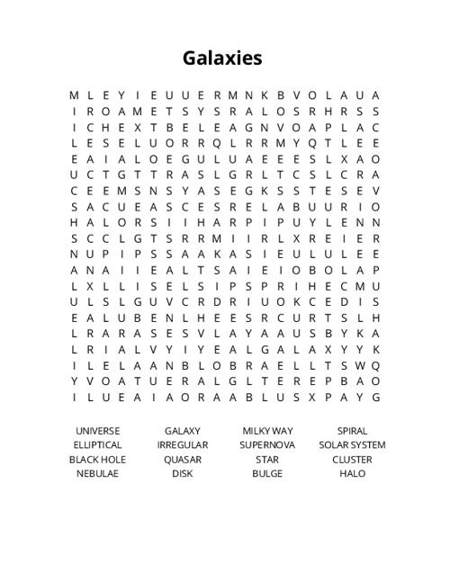 Galaxies Crossword Puzzle