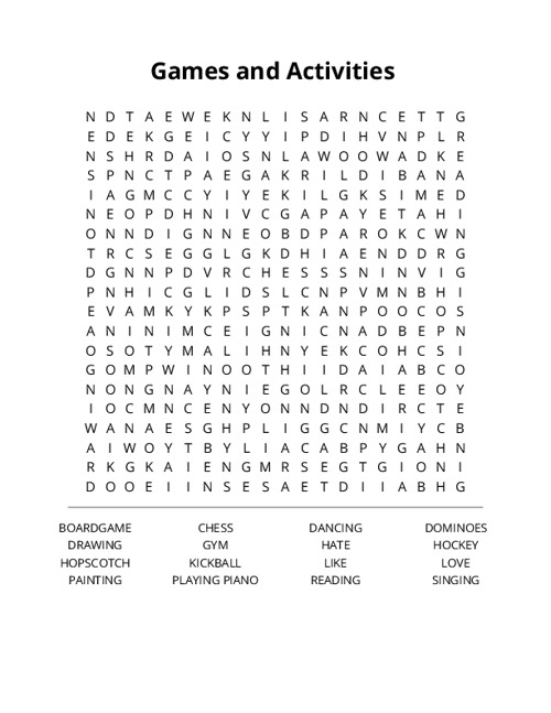 Games and Activities Word Search Puzzle