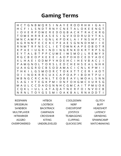 Gaming Terms Word Search Puzzle