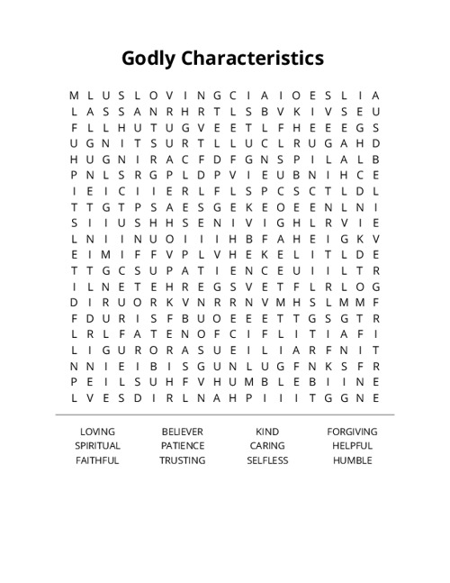 Godly Characteristics  Word Search Puzzle