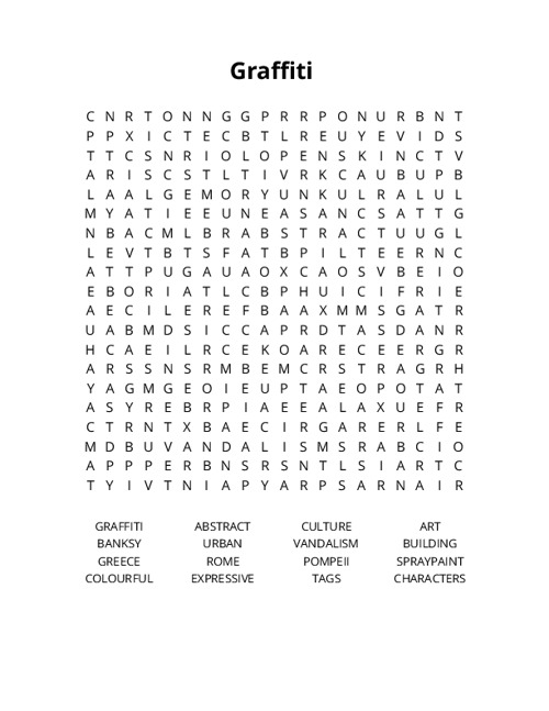 Graffiti Word Search Puzzle
