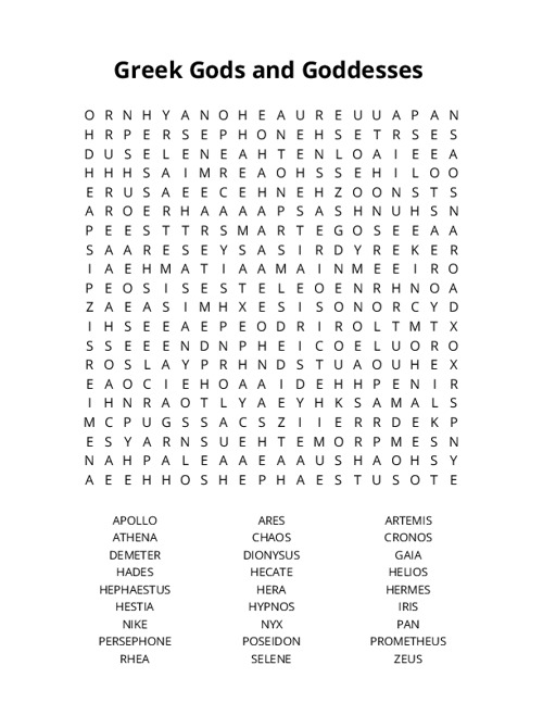 Greek Gods and Goddesses Crossword Puzzle