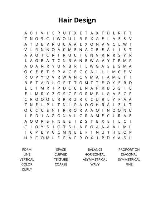 Hair Design  Word Search Puzzle