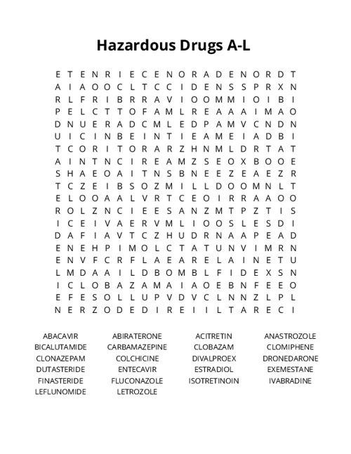 Hazardous Drugs A-L Crossword Puzzle