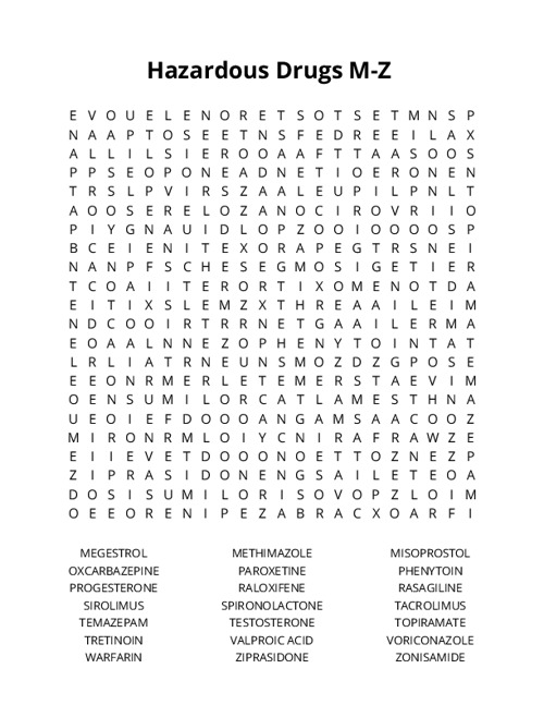Hazardous Drugs M-Z Crossword Puzzle