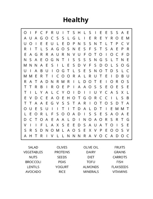 Healthy Word Search Puzzle