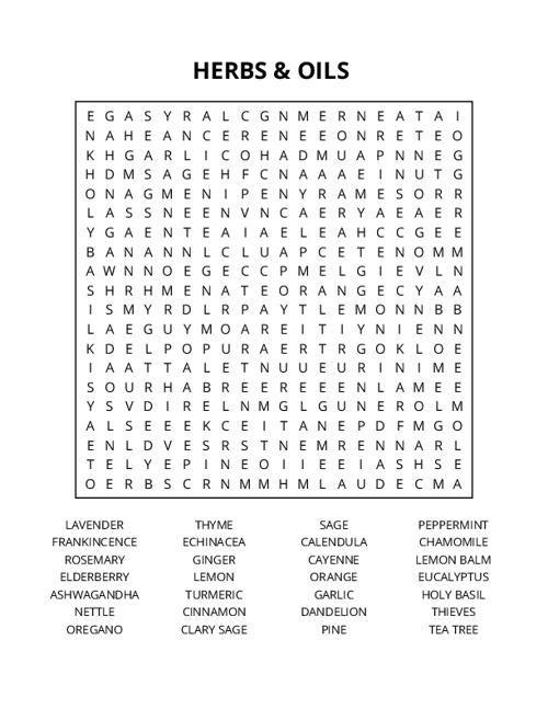 HERBS & OILS Crossword Puzzle