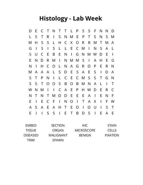 Histology - Lab Week  Word Search Puzzle