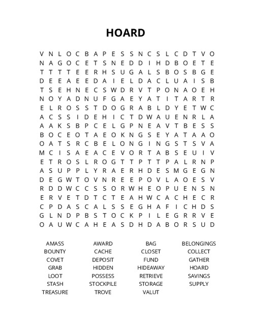 HOARD Word Search Puzzle