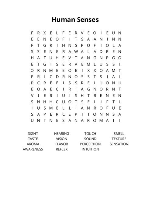 Human Senses Crossword Puzzle