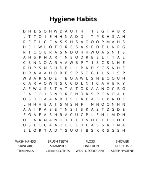 Hygiene Habits Crossword Puzzle