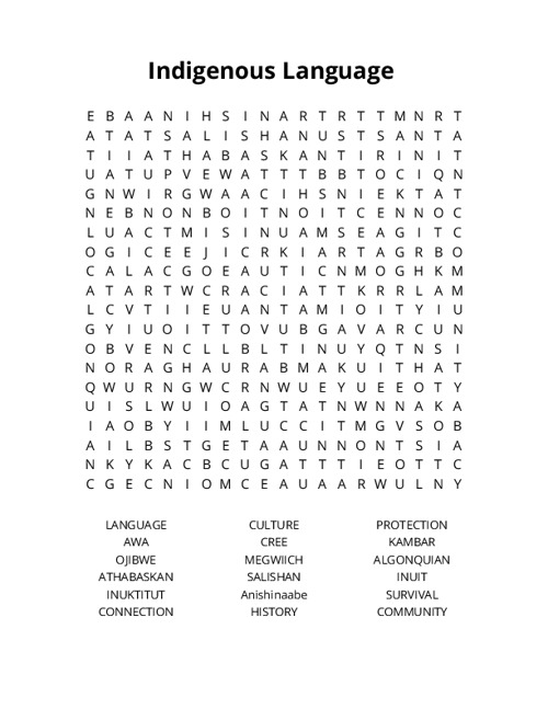 Indigenous Language Word Search Puzzle